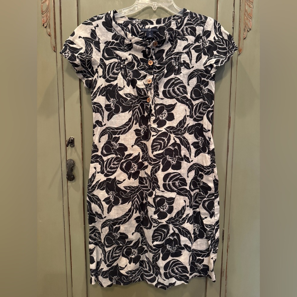 GAP Black and Cream Floral linen dress